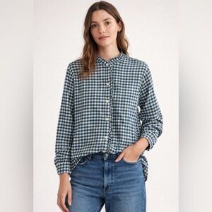 TROVATA BIRDS OF PARADIS Helena Ruffle-Trim Shirt Blue Bluff Check Size Large